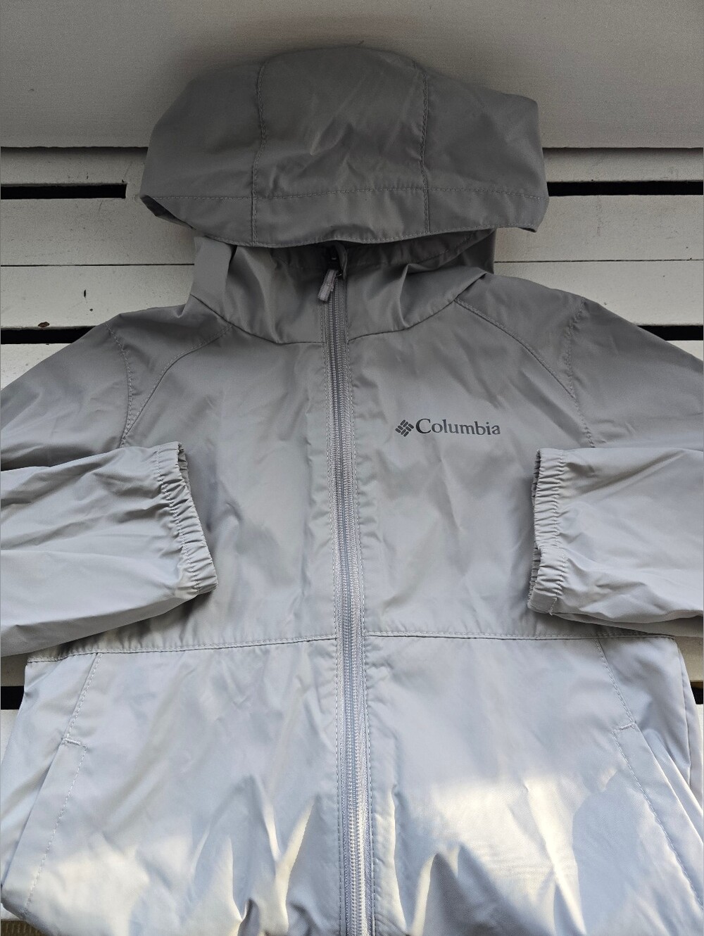 Columbia Kids Light Gray Hooded Raincoat
